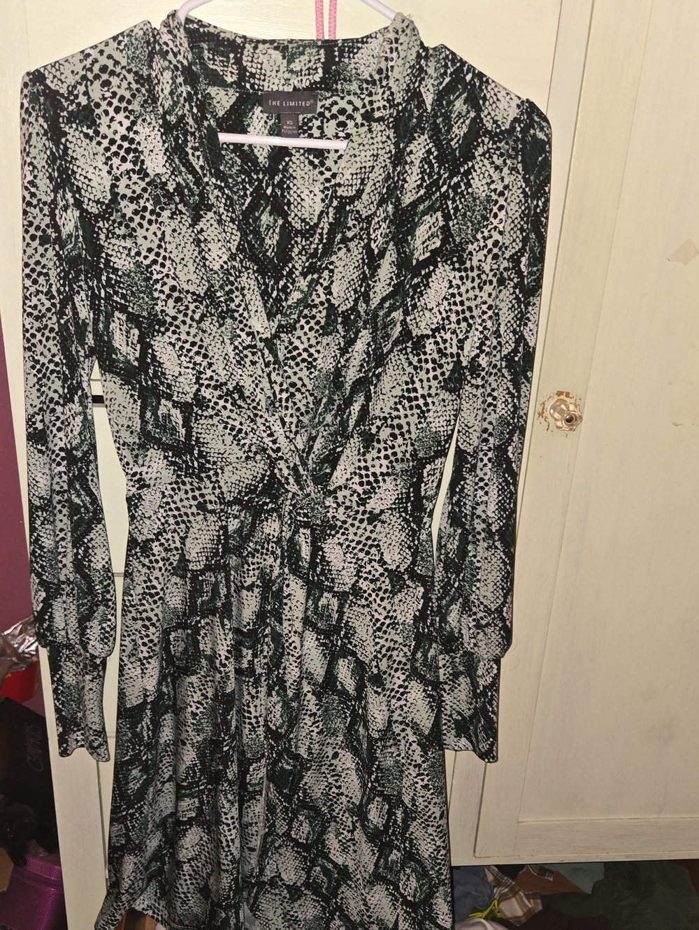 The Limited Black and Green Snake Print Long Sleeve Dress